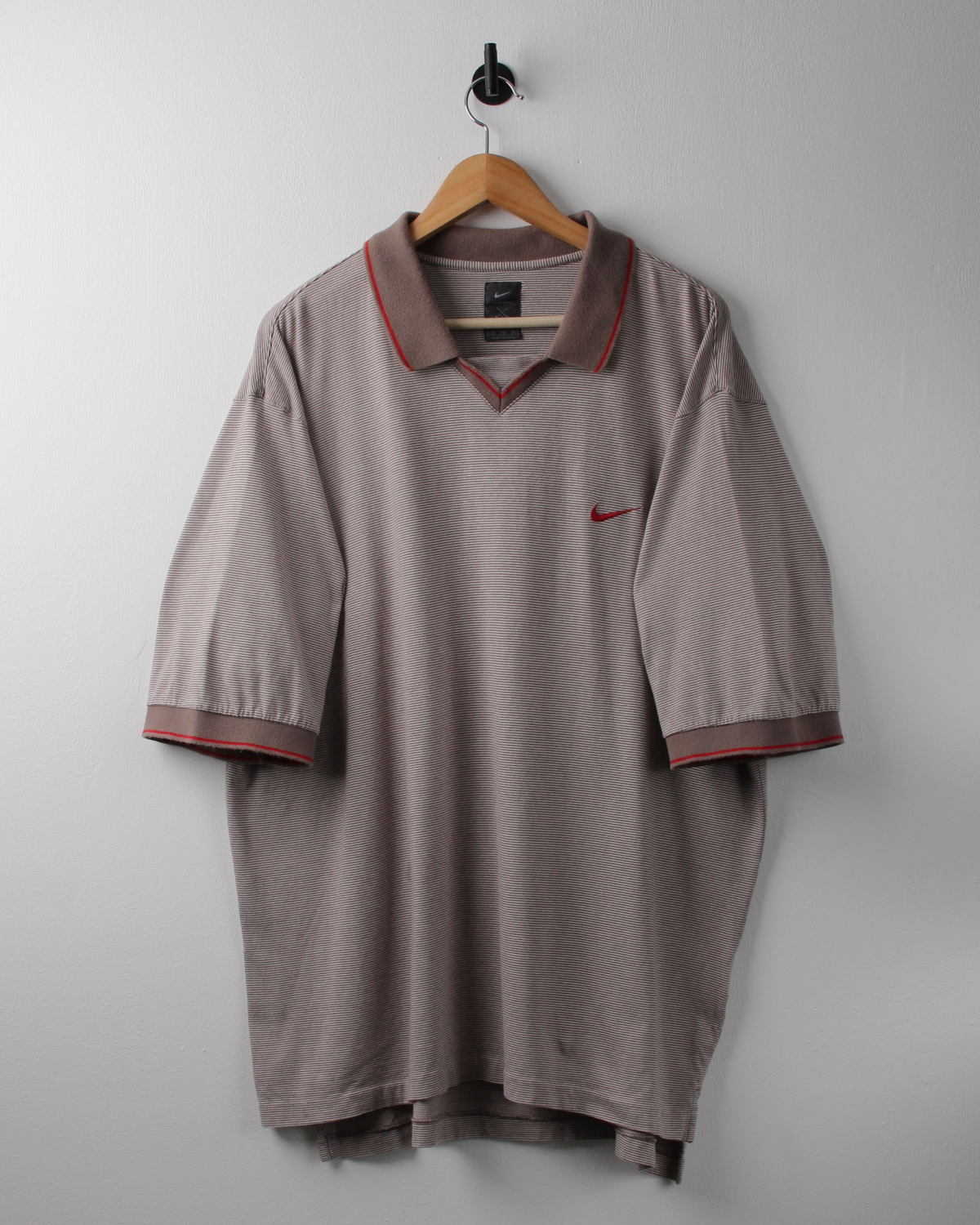 90s Nike Grey & Red Striped Buttonless Polo (XXL)