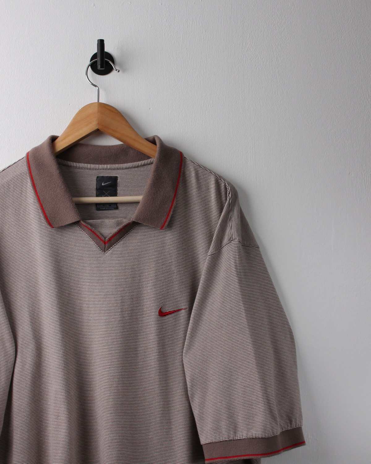 90s Nike Grey & Red Striped Buttonless Polo (XXL)