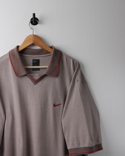 90s Nike Grey & Red Striped Buttonless Polo (XXL)