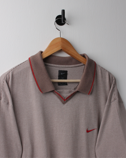 90s Nike Grey & Red Striped Buttonless Polo (XXL)