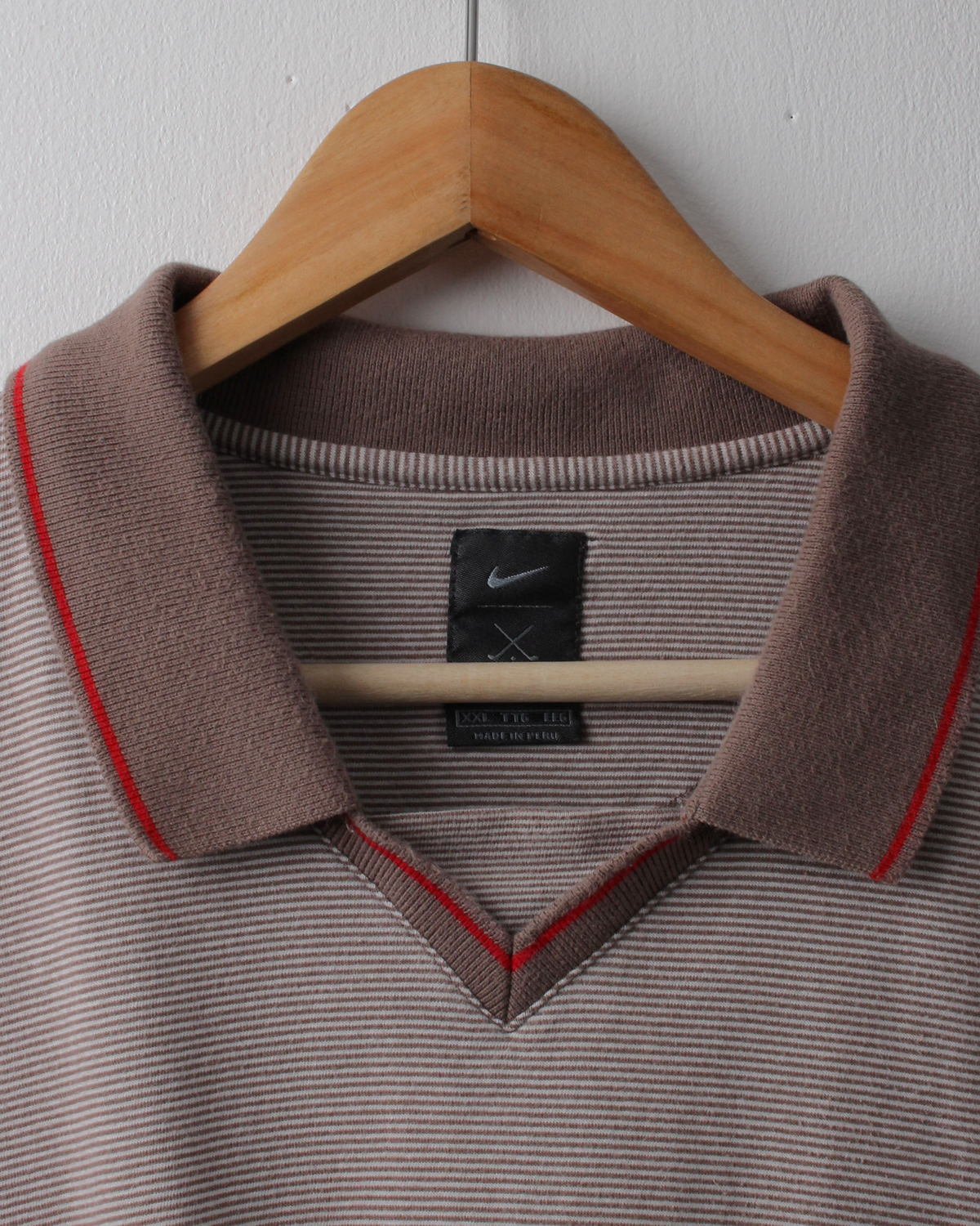 90s Nike Grey & Red Striped Buttonless Polo (XXL)