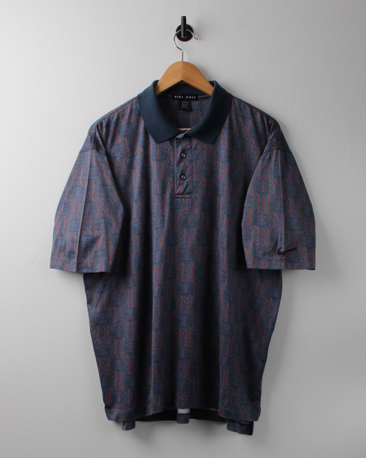90s Nike Blue & Red Abstract Polo (L)
