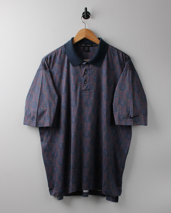 90s Nike Blue & Red Abstract Polo (L)