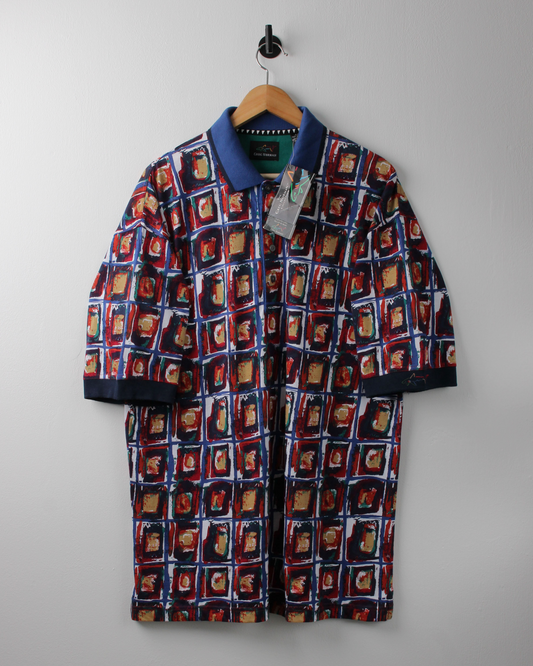 90s Greg Norman Red & Blue Abstract Polo with Tags (XL)