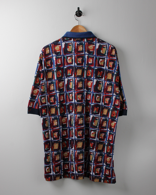 90s Greg Norman Red & Blue Abstract Polo with Tags (XL)