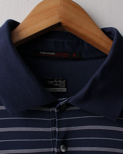 00s Nike Tiger Woods Collection Navy Striped Polo (M)