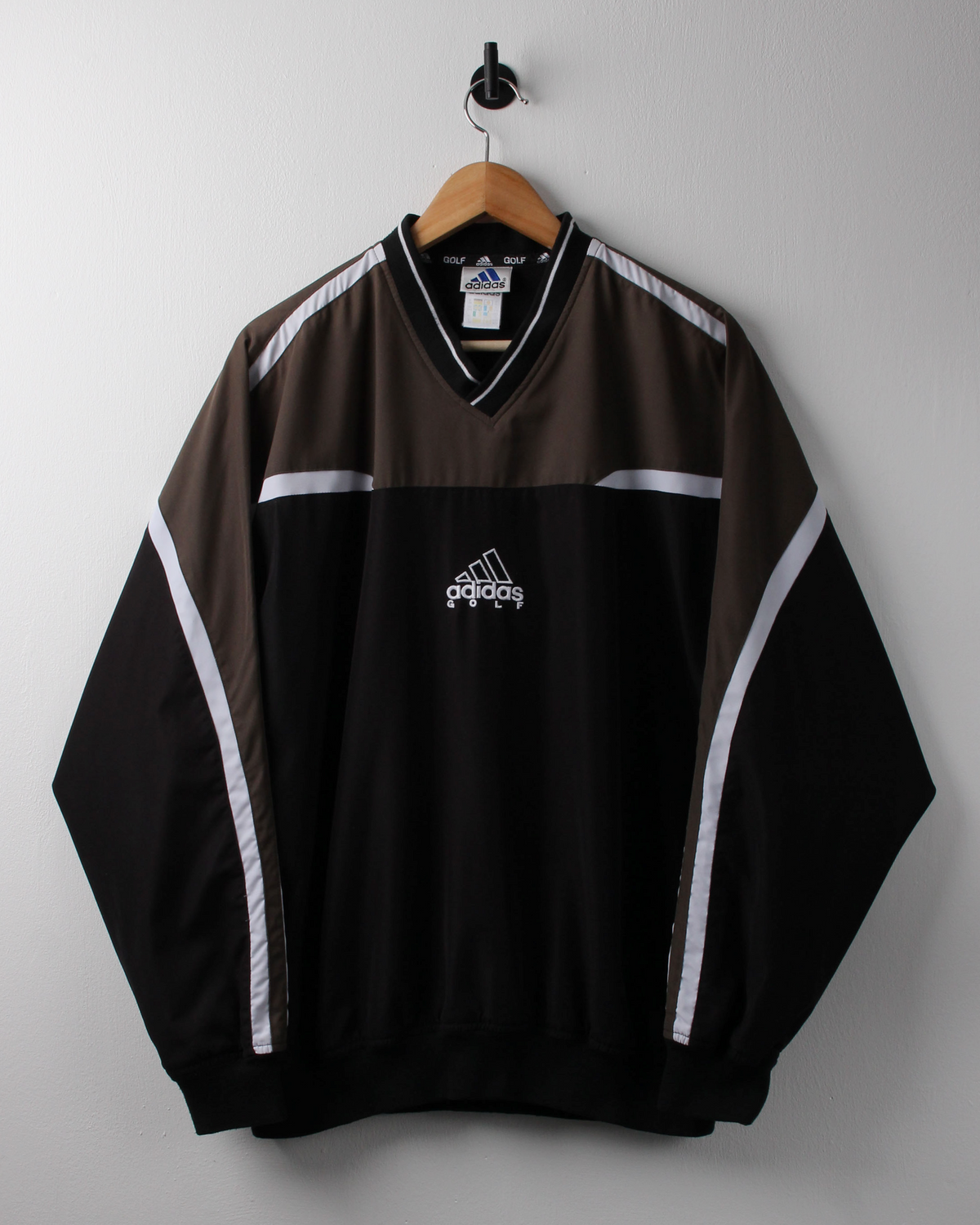 90s Adidas Khaki & Black Centre Logo Windbreaker (M)