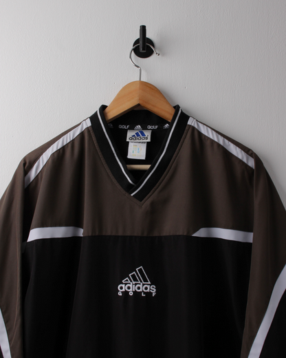 90s Adidas Khaki & Black Centre Logo Windbreaker (M)