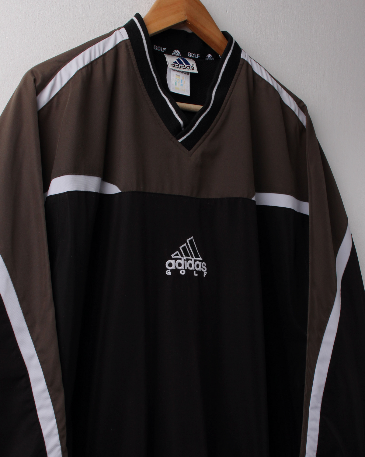 90s Adidas Khaki & Black Centre Logo Windbreaker (M)