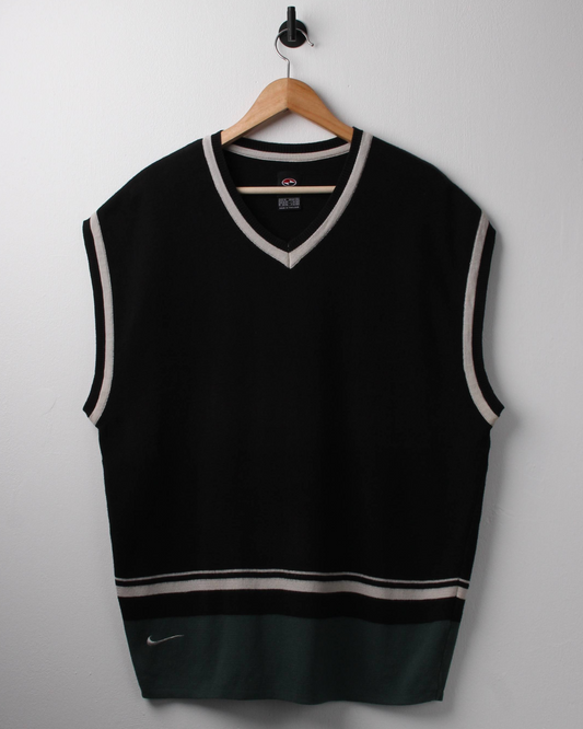 90s Nike Tiger Woods Yin Yang Black/Green Cotton Golf Vest (XL)