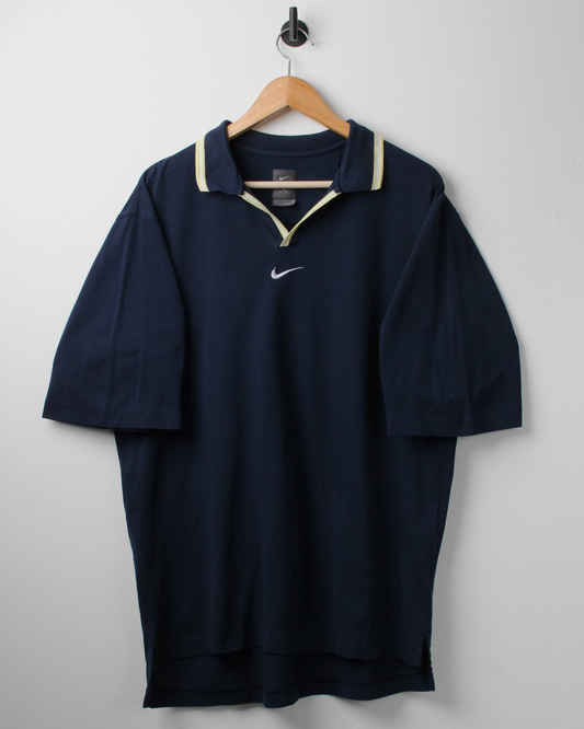 90s Nike Tiger Woods Yin Yang Navy Buttonless Polo-Shirt (L)