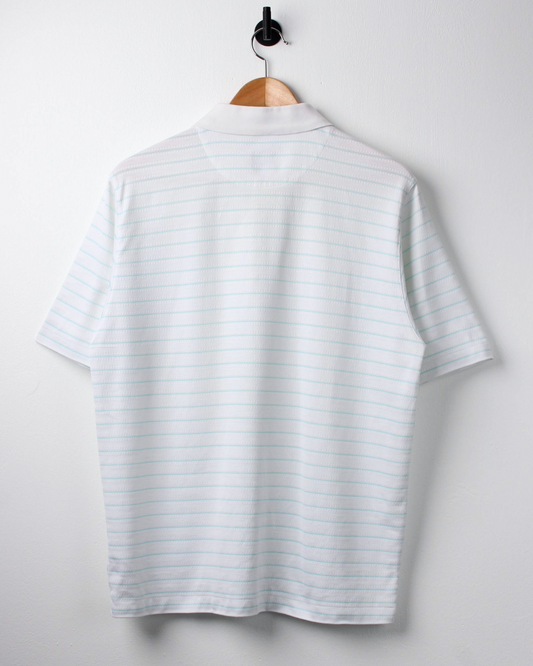 00s Nike Tiger Woods White/Blue Striped Polo-Shirt (S)