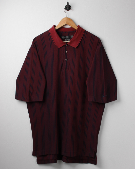 00s Nike Burgundy/Navy Striped Polo-Shirt (XL)