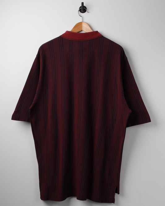 00s Nike Burgundy/Navy Striped Polo-Shirt (XL)