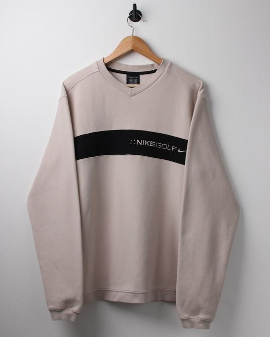 00s Nike Cream/Black V-Neck Sweatshirt (M)