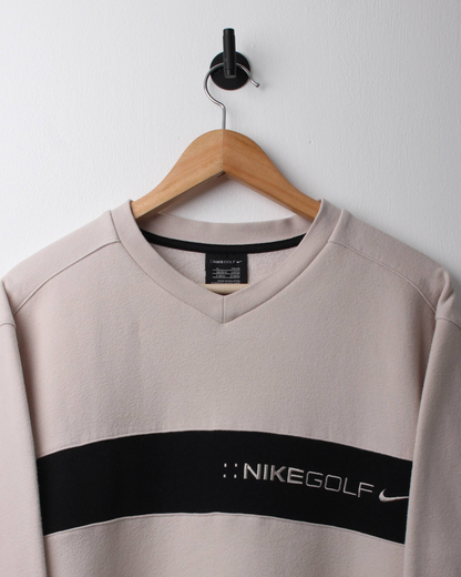 00s Nike Cream/Black V-Neck Sweatshirt (M)