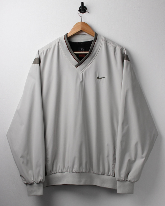 00s Nike Cream/Khaki V-Neck Windbreaker (L)
