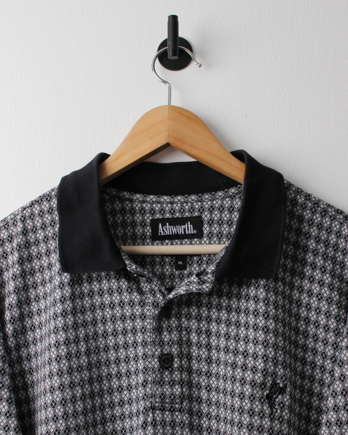 90s Ashworth Black & White Abstract Pattern Polo (XXL)