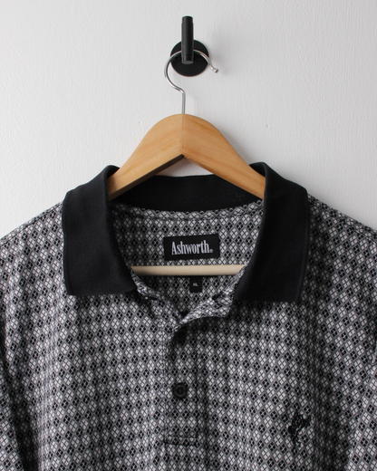 90s Ashworth Black & White Abstract Pattern Polo (XXL)