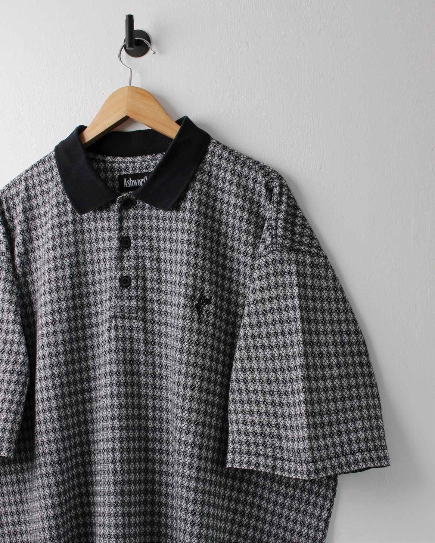 90s Ashworth Black & White Abstract Pattern Polo (XXL)