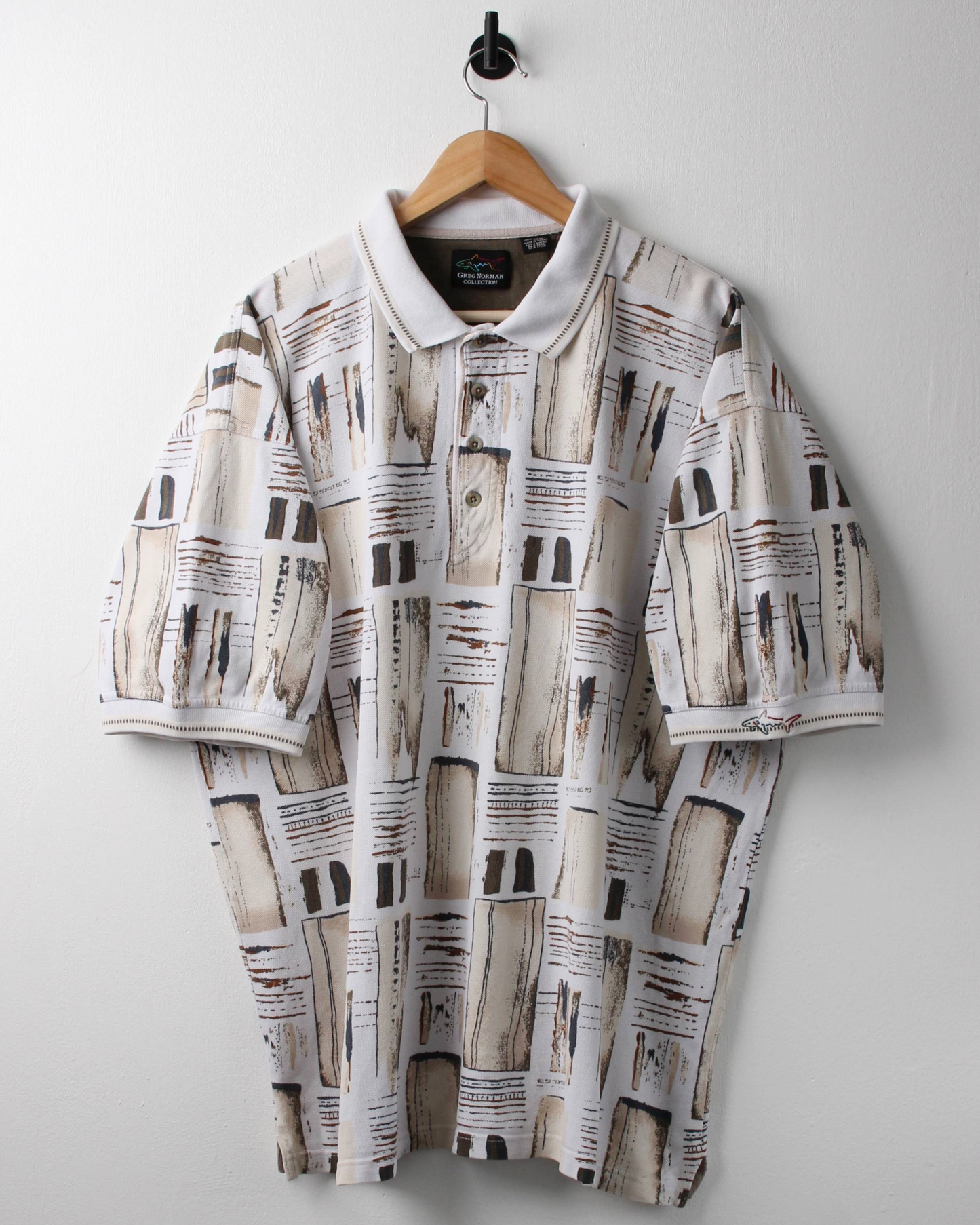 90s Greg Norman White & Beige Abstract Polo (XXL)