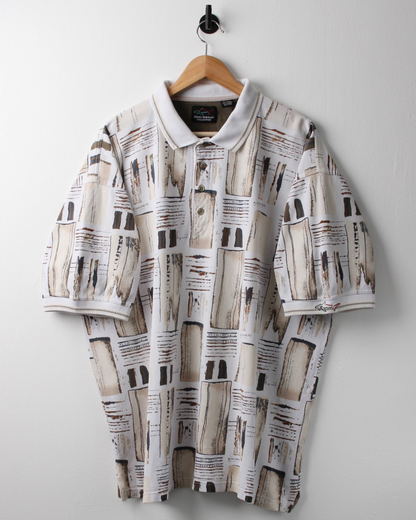 90s Greg Norman White & Beige Abstract Polo (XXL)