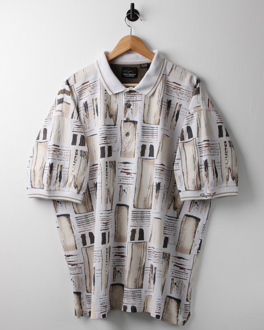90s Greg Norman White & Beige Abstract Polo (XXL)