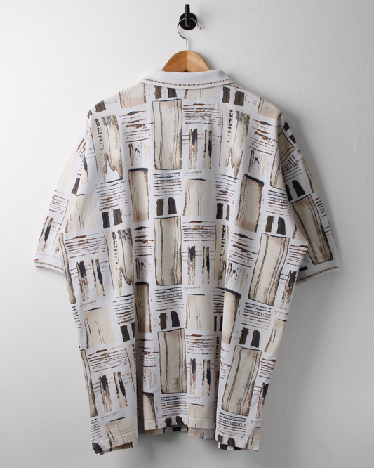 90s Greg Norman White & Beige Abstract Polo (XXL)