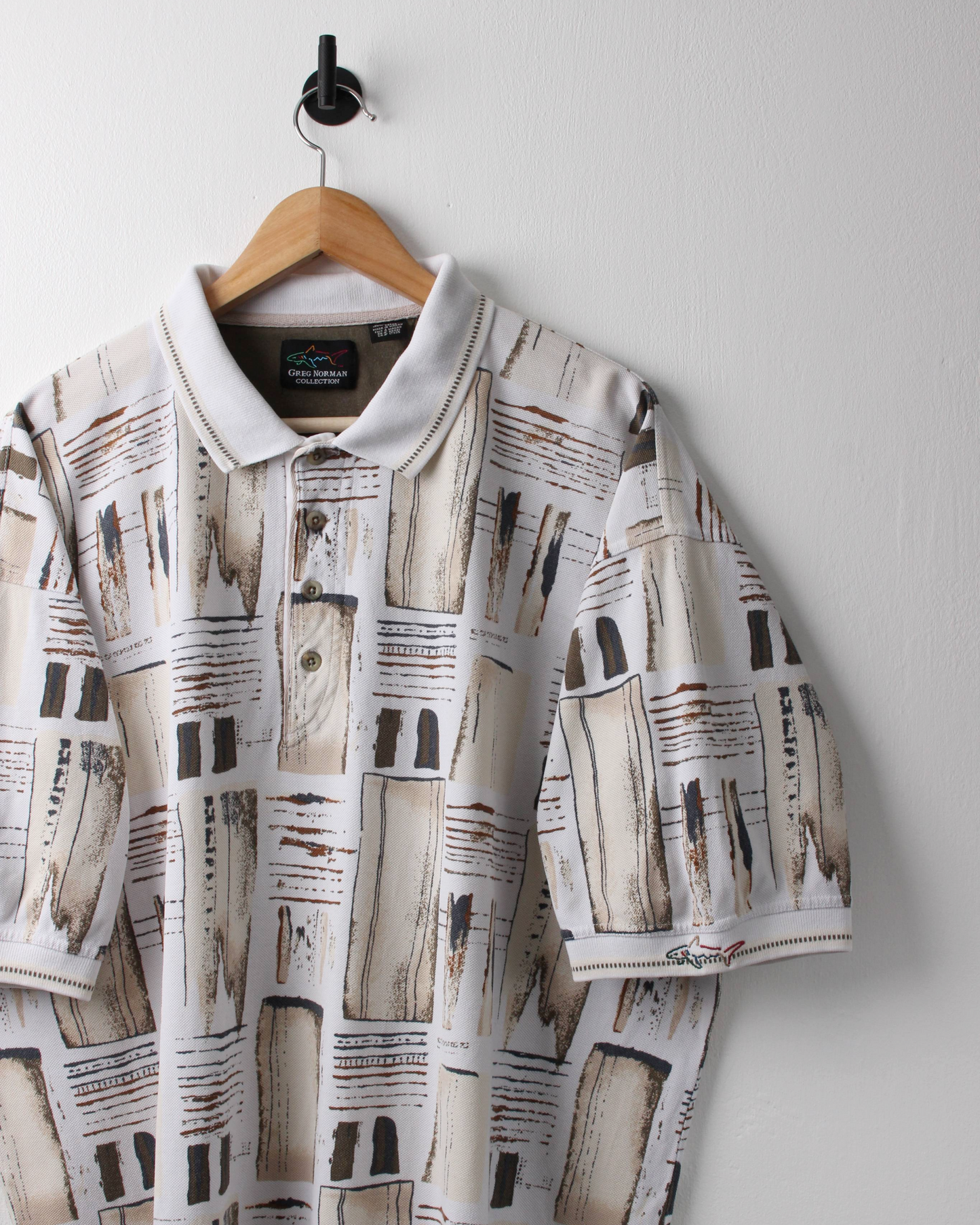 90s Greg Norman White & Beige Abstract Polo (XXL)