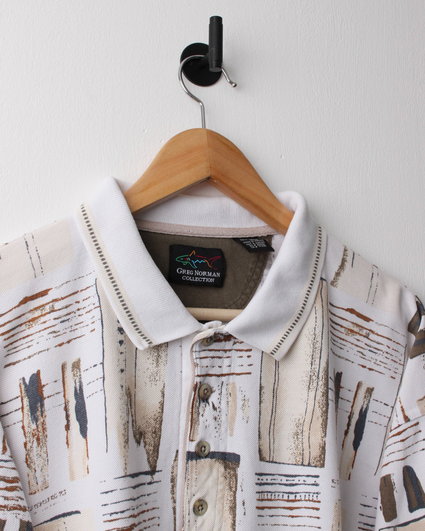 90s Greg Norman White & Beige Abstract Polo (XXL)