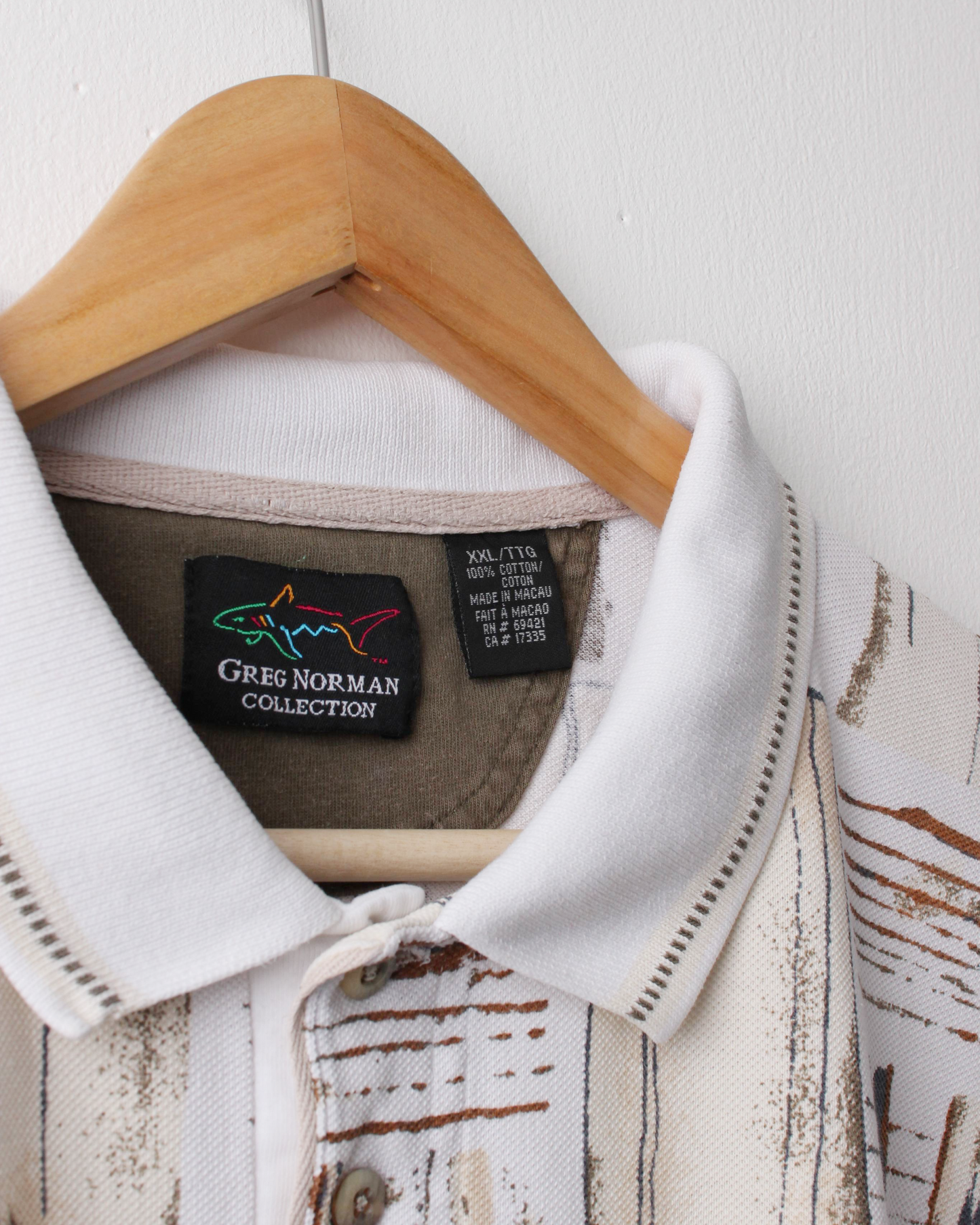 90s Greg Norman White & Beige Abstract Polo (XXL)