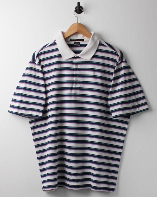 00s Nike Tiger Woods White, Navy & Purple Striped Polo (L)