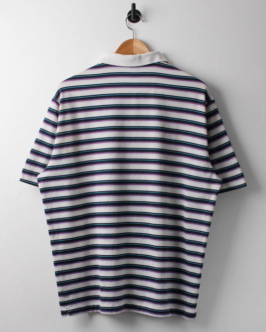 00s Nike Tiger Woods White, Navy & Purple Striped Polo (L)