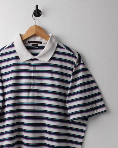 00s Nike Tiger Woods White, Navy & Purple Striped Polo (L)
