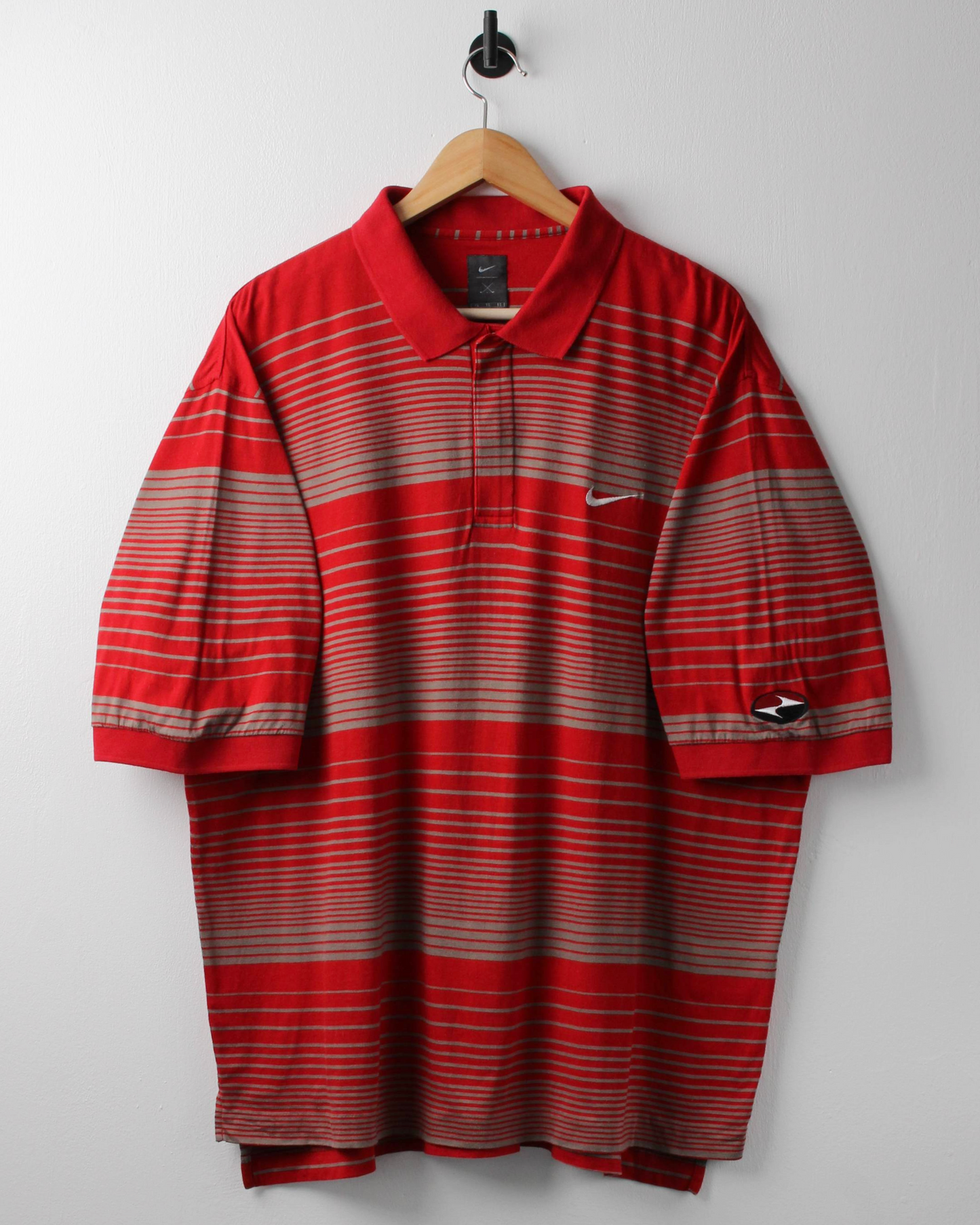 90s Nike Tiger Woods Yin Yang Red Striped Polo (XL)