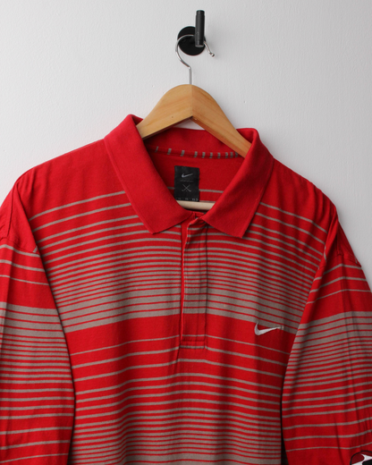 90s Nike Tiger Woods Yin Yang Red Striped Polo (XL)