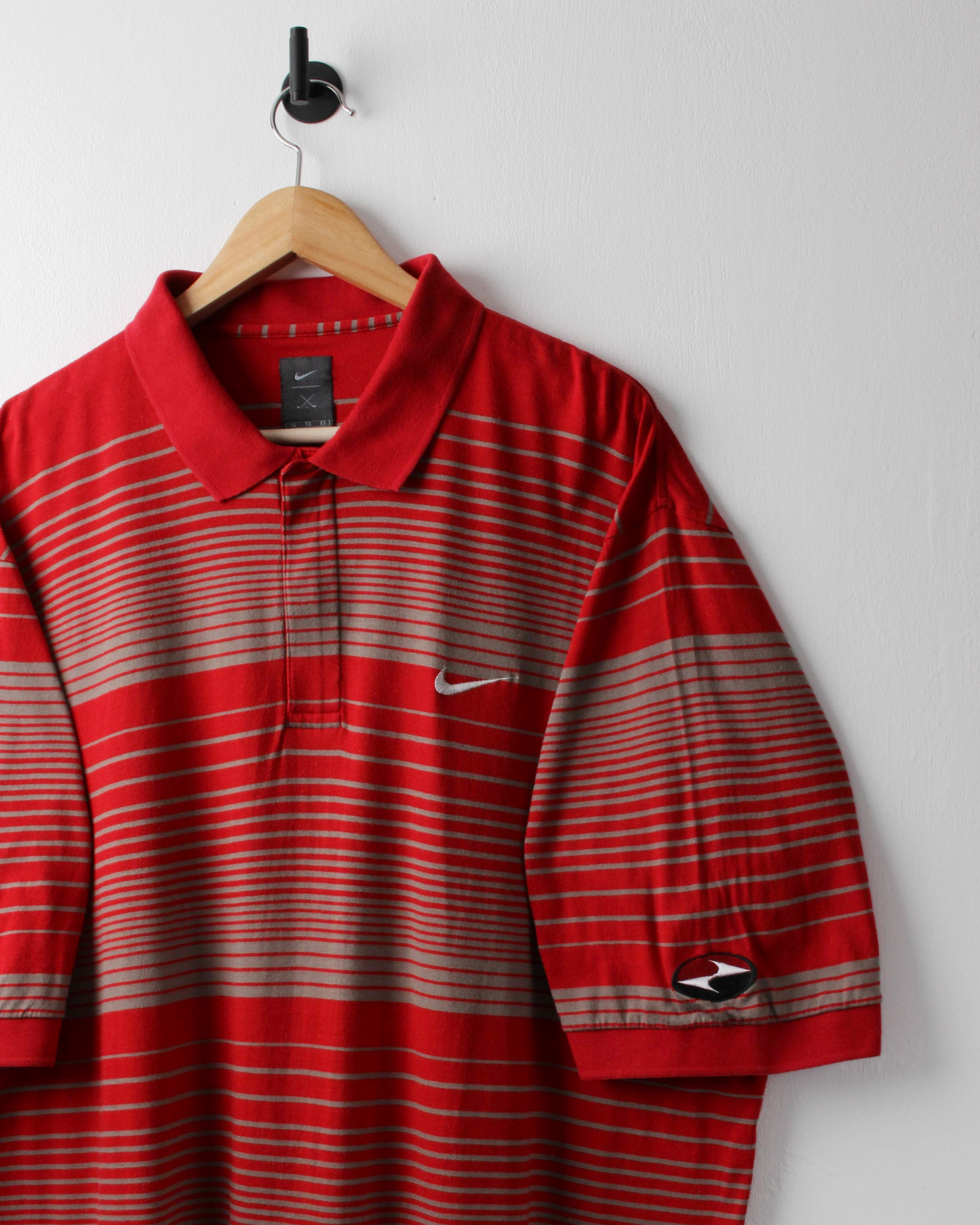 90s Nike Tiger Woods Yin Yang Red Striped Polo (XL)