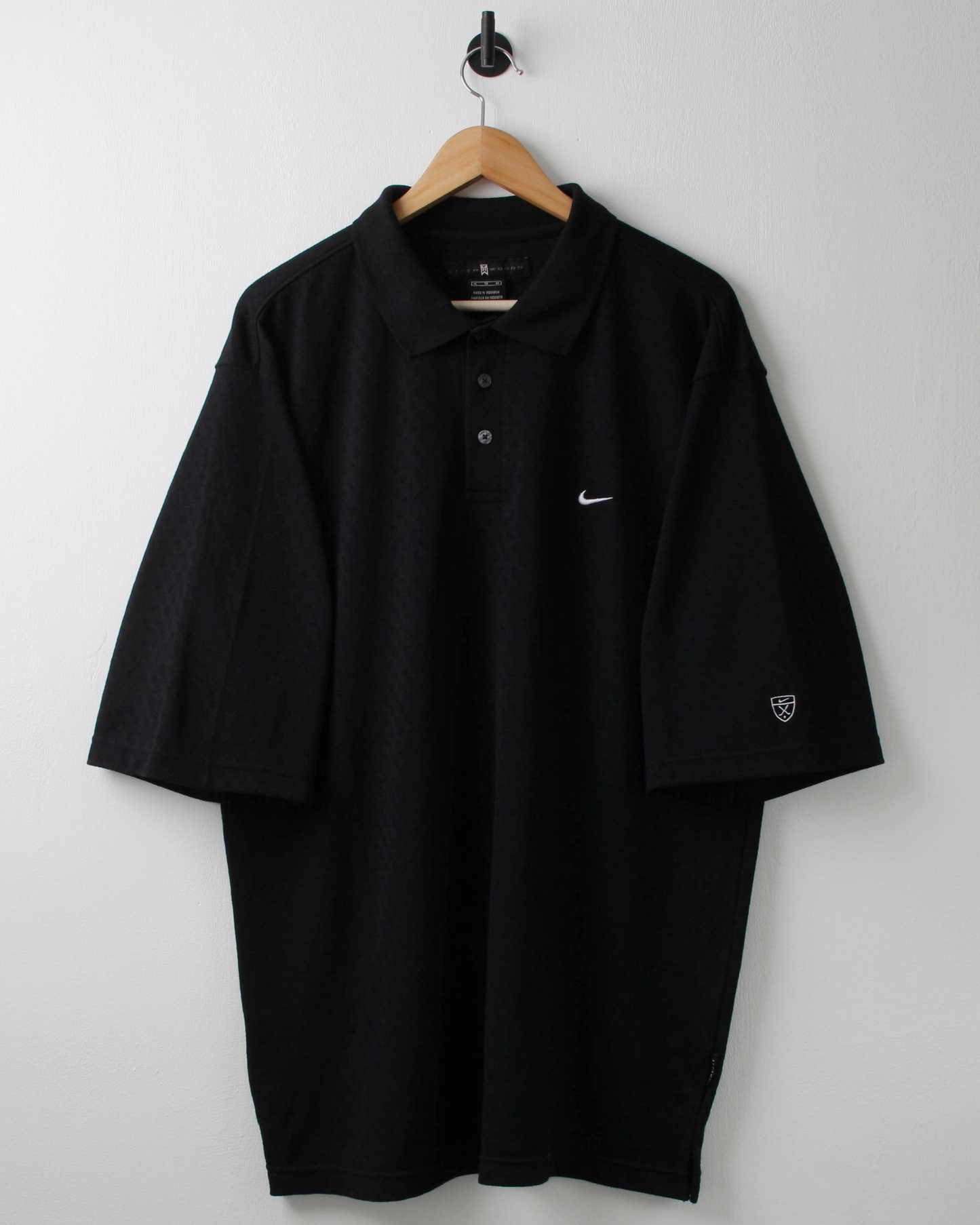 00s Nike Tiger Woods Shield Look Black Textured Polo (XL)