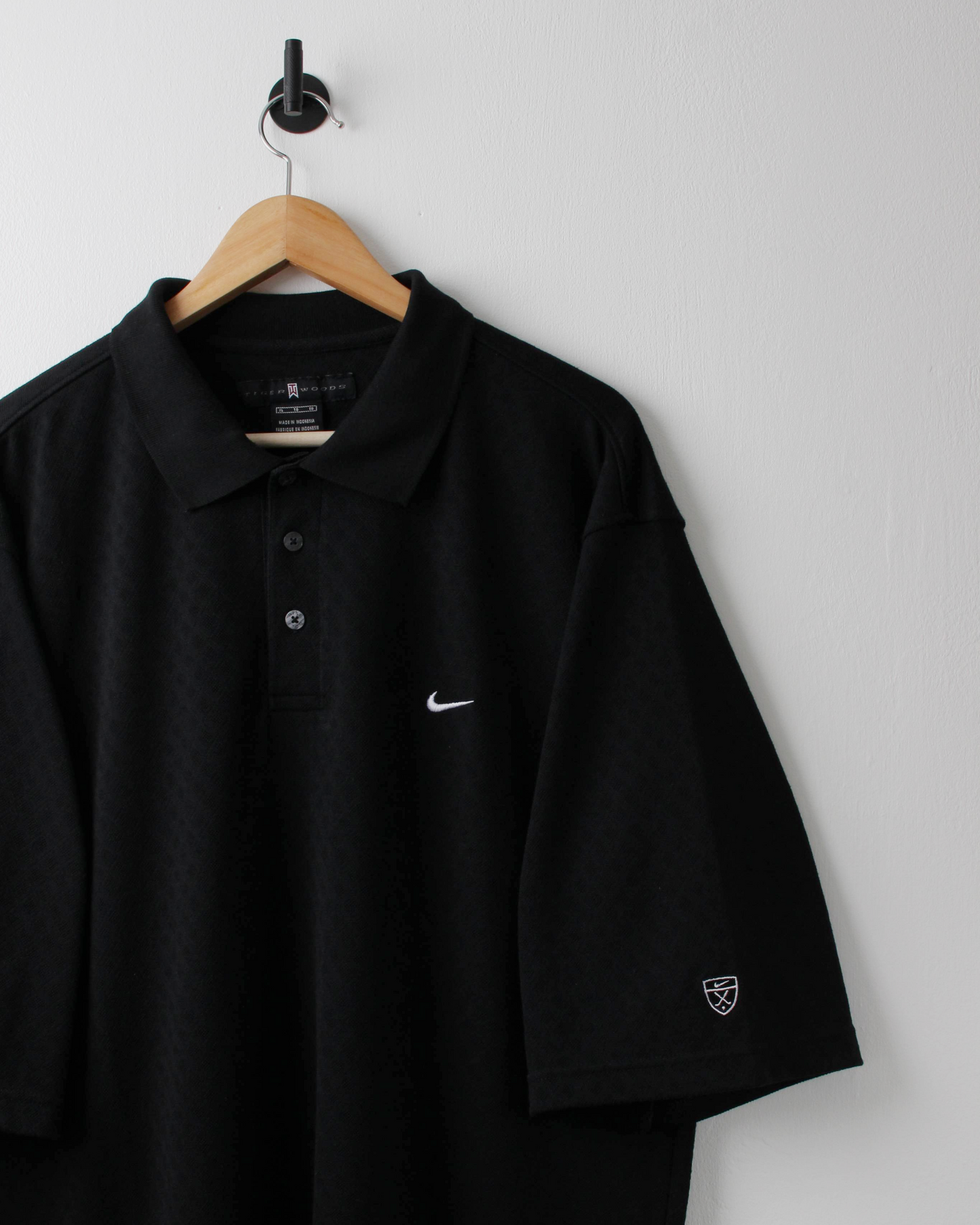 00s Nike Tiger Woods Shield Look Black Textured Polo (XL)