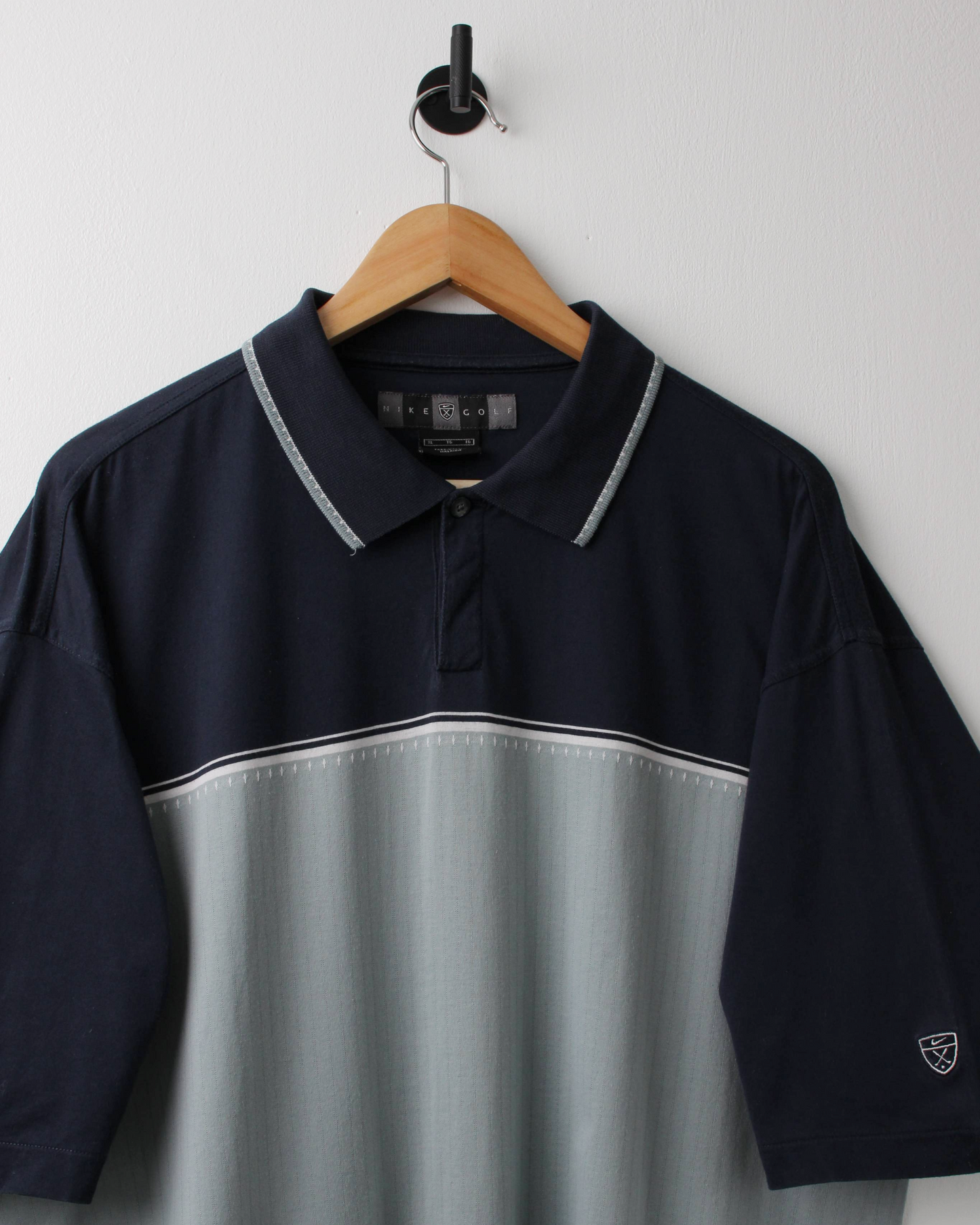 00s Nike Shield Logo Navy & Mint Dual Tone polo (XL)