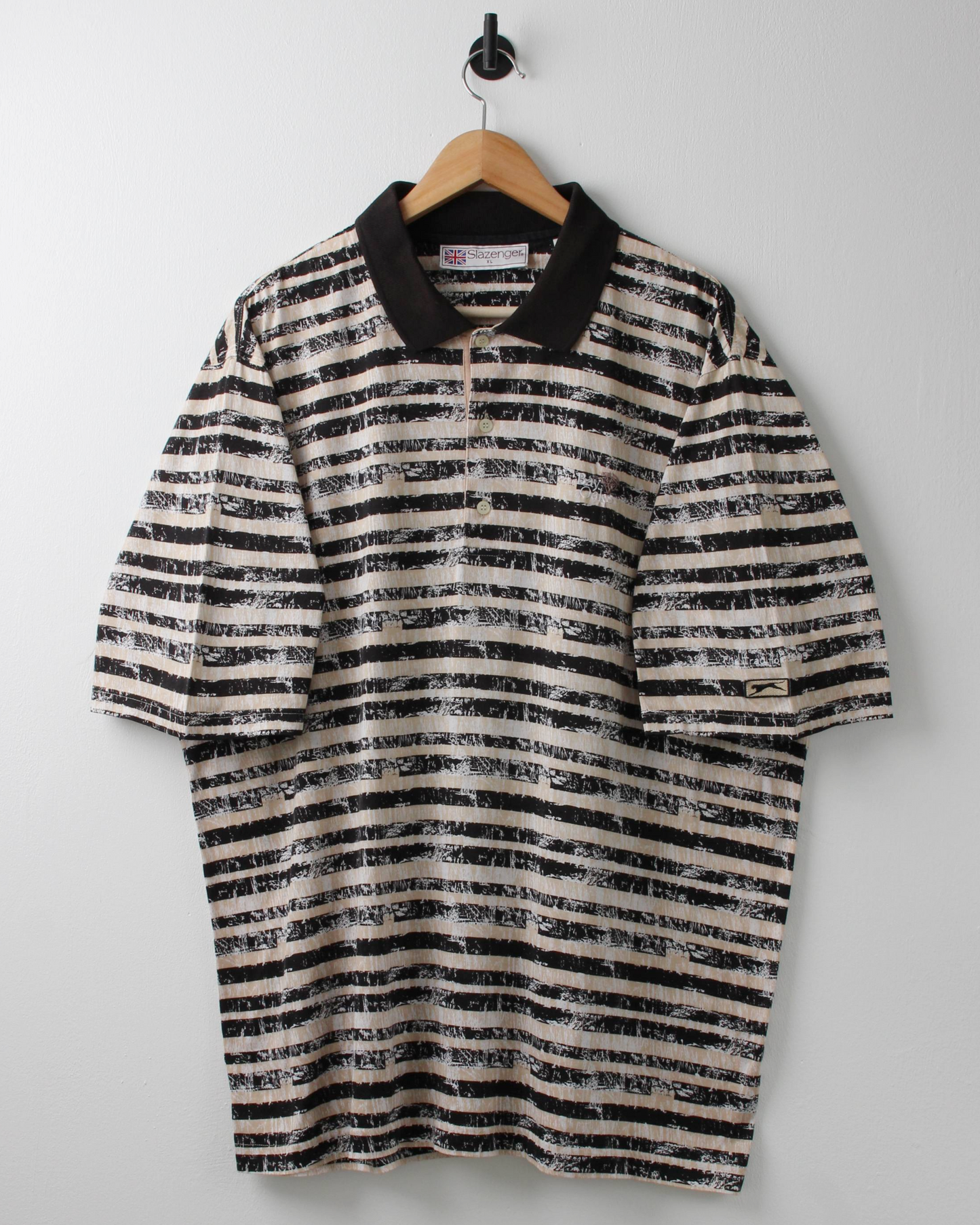 90s Slazenger Bay Oak Black & Beige Stripe Polo (XL)