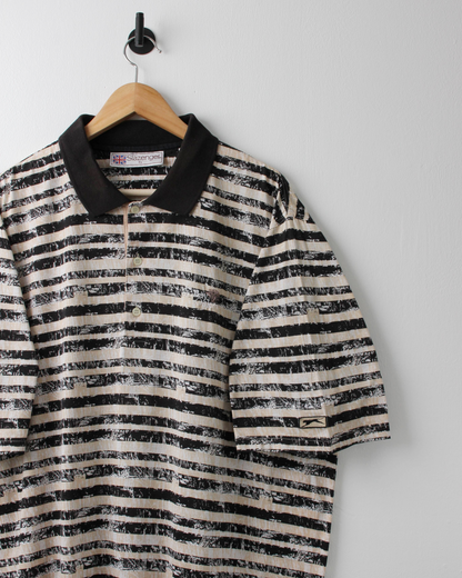 90s Slazenger Bay Oak Black & Beige Stripe Polo (XL)
