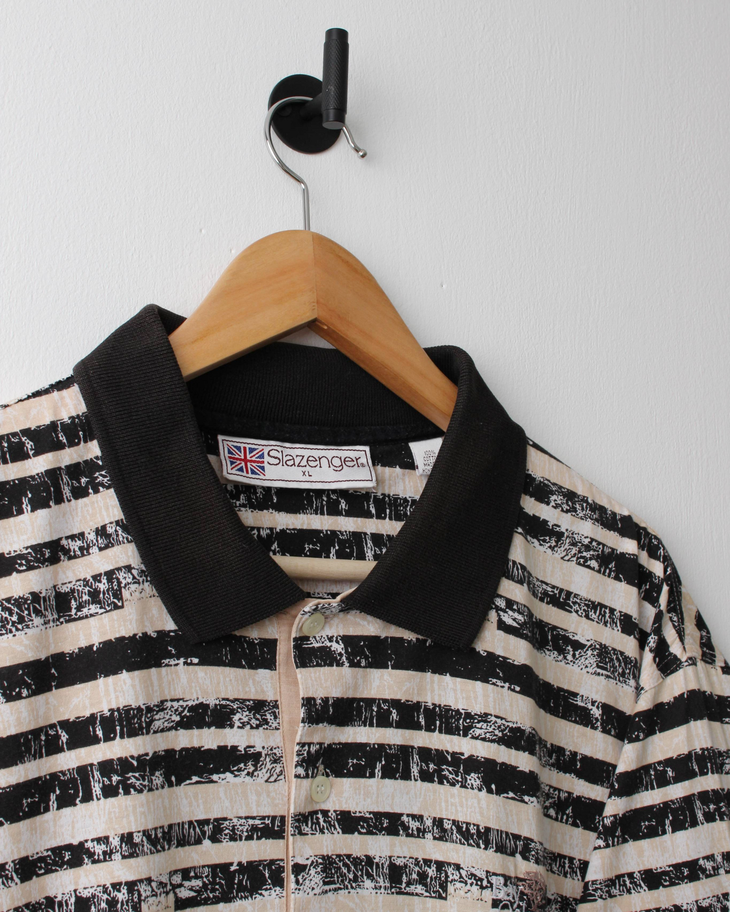 90s Slazenger Bay Oak Black & Beige Stripe Polo (XL)