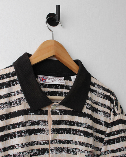 90s Slazenger Bay Oak Black & Beige Stripe Polo (XL)