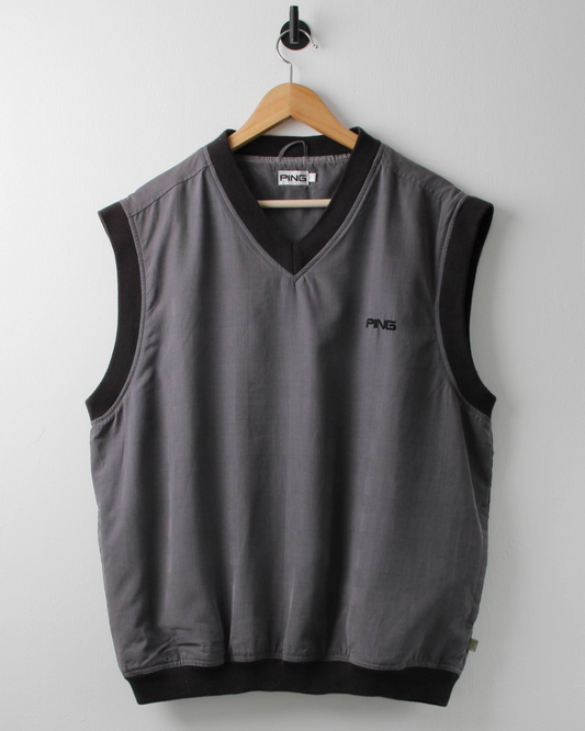 00s Ping Grey Patterned Windbreaker Golf Vest (M)