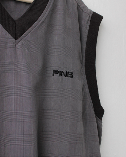 00s Ping Grey Patterned Windbreaker Golf Vest (M)