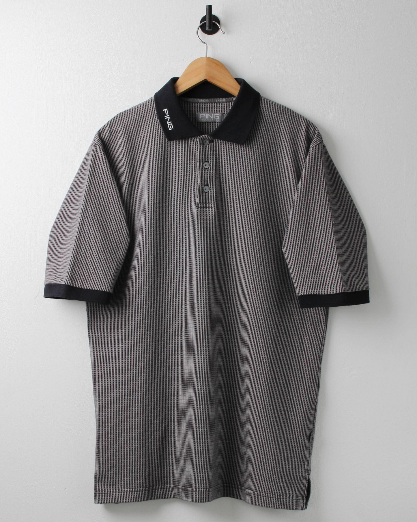 00s Ping Black & Stone Micro Check Polo (M)