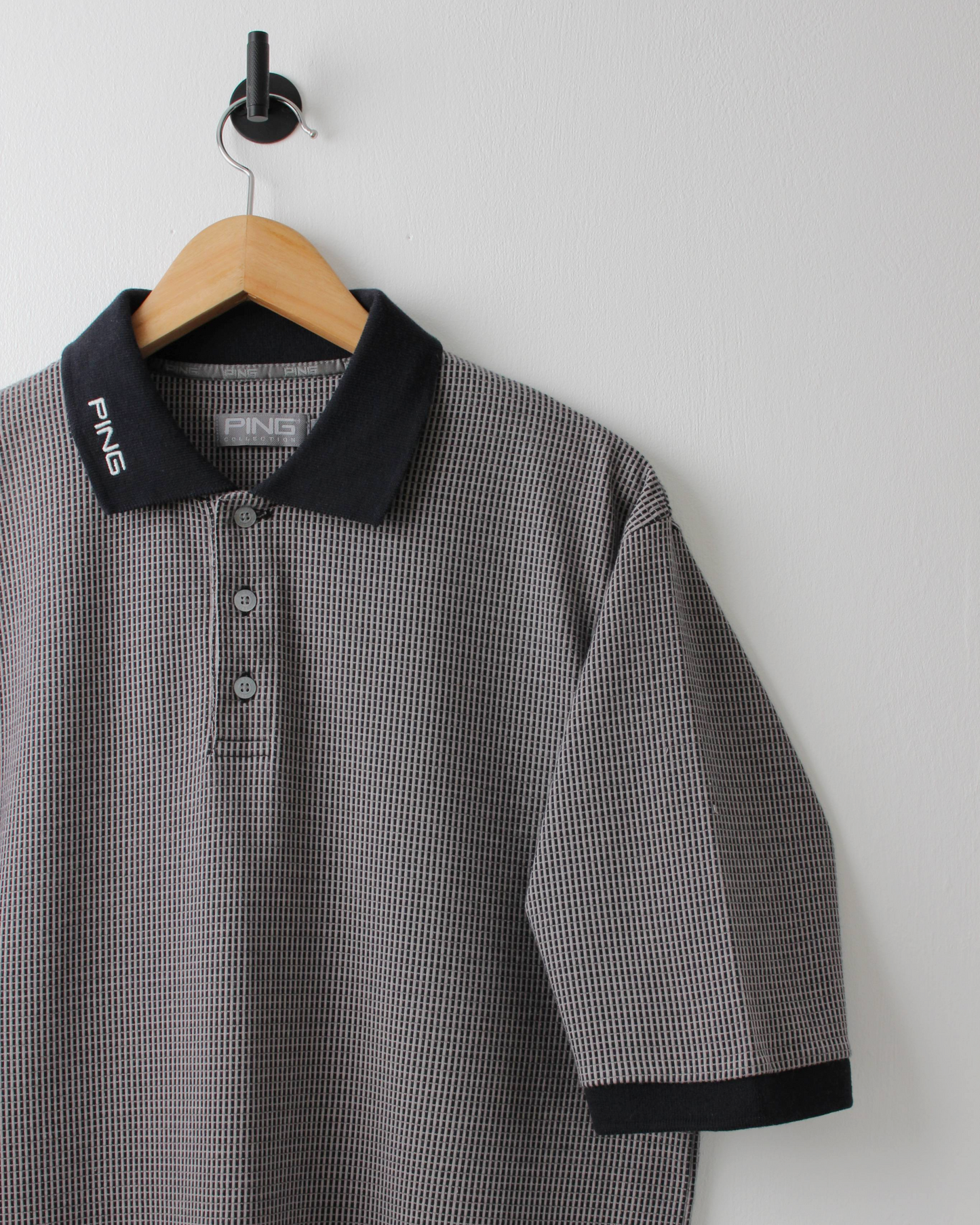 00s Ping Black & Stone Micro Check Polo (M)