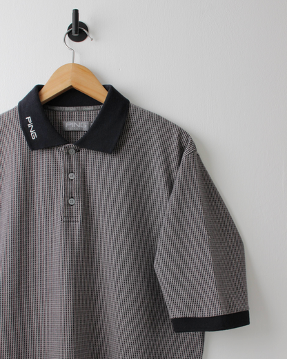 00s Ping Black & Stone Micro Check Polo (M)
