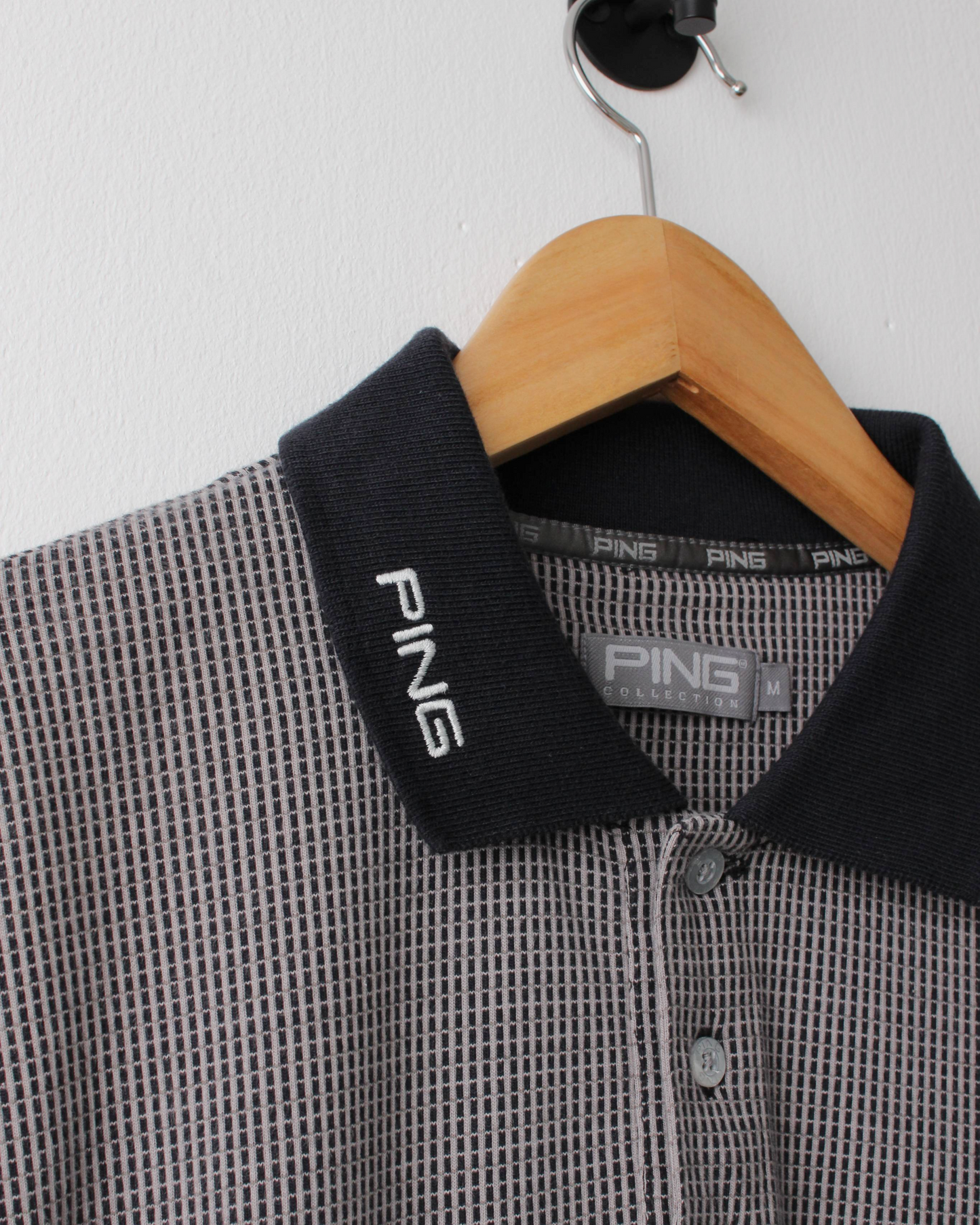 00s Ping Black & Stone Micro Check Polo (M)